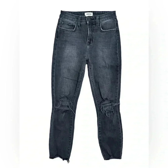 L Agence Womens High Rise Distressed High Line Skinny Jeans Gray Denim Size 26 - Picture 1 of 6